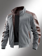 Vintage Textured Patchwork Jacket for Men, Stand Collar Zipper Versatile Men's Spring and Autumn Casual Top; Waffle Men's Baseball Jacket, Suitable for Daily Work Scenes. - Grey