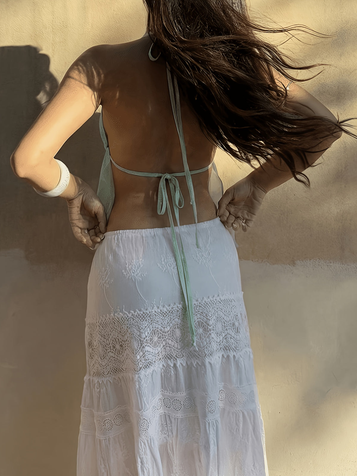 Women'S Vacation Sexy Criss-Cross Backless Tie-Dye Halter Neck Camisole - Light Green