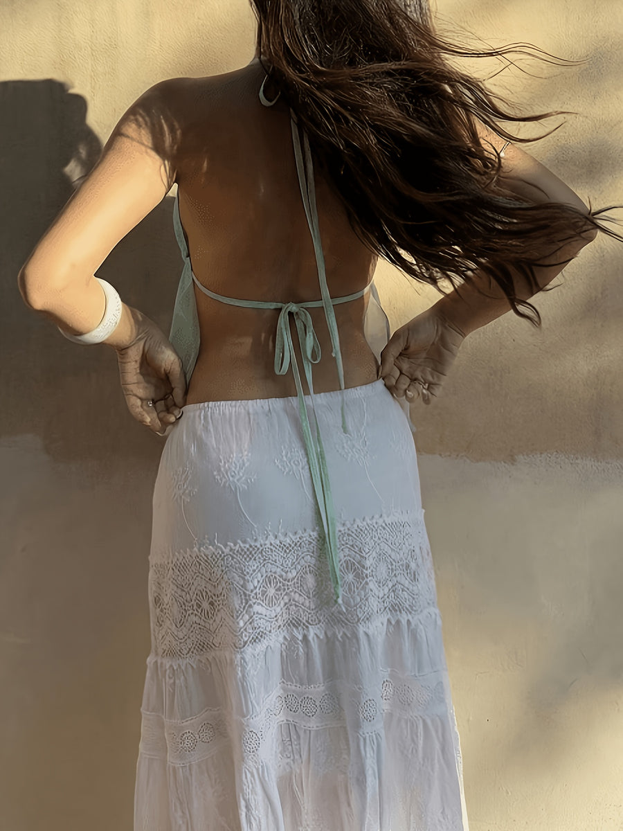 Women'S Vacation Sexy Criss-Cross Backless Tie-Dye Halter Neck Camisole - Light Green
