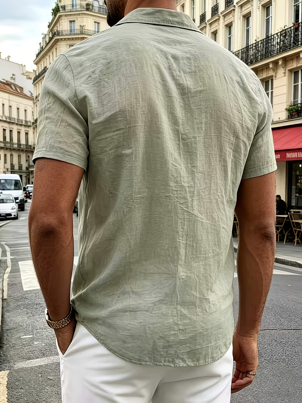 Men'S 4pcs Linen Blend Short Sleeve Shirt Set, Casual Lapel Open Cardigan Top, Lightweight Breathable Summer Shirt, with Pocket Loose Fit, Suitable for Daily And Vacation Wear - White+Green+Grey+Card