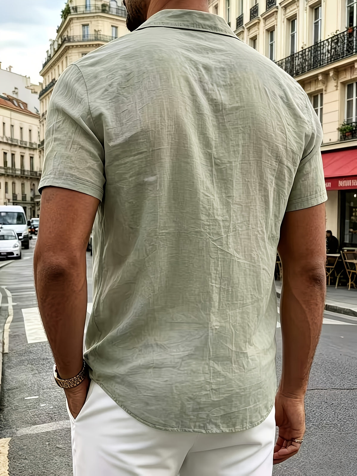 Men'S 4pcs Linen Blend Short Sleeve Shirt Set, Casual Lapel Open Cardigan Top, Lightweight Breathable Summer Shirt, with Pocket Loose Fit, Suitable for Daily And Vacation Wear - White+Green+Grey+Card