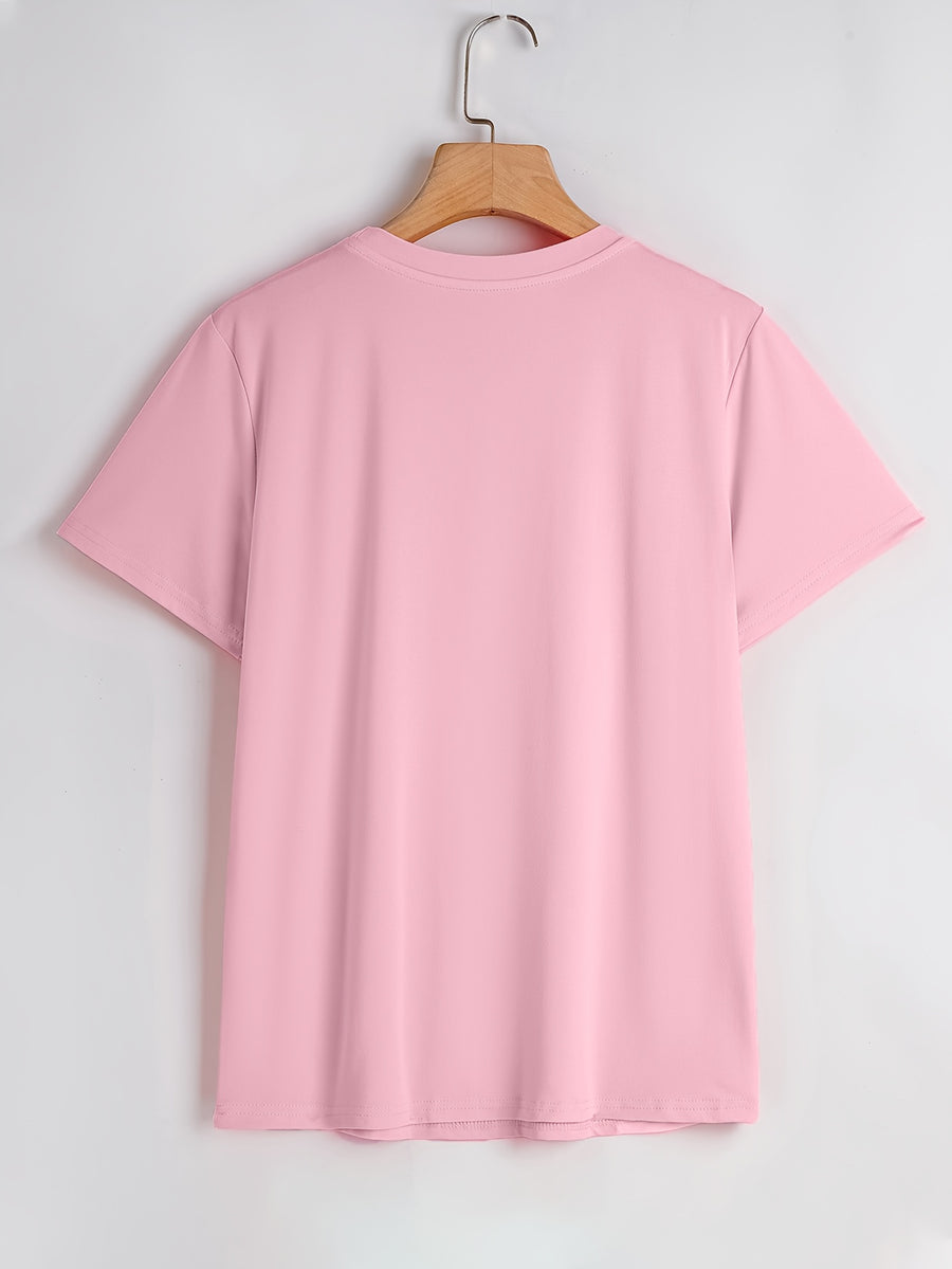 Short-Sleeved Round-Neck T-Shirt with a Vibrant Floral Print - Pink