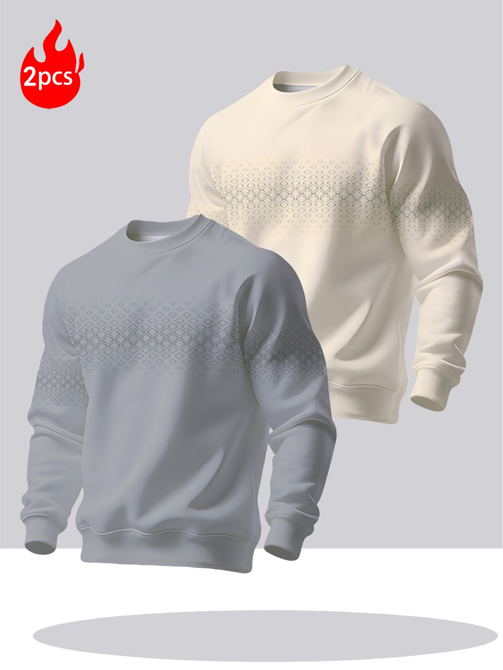 2pcs Men's Crew Neck Sweatshirt - Casual Printed Top, Outdoor Leisure Crew Neck Sweatshirt, Basic Versatile Style with Print - Mixed colors