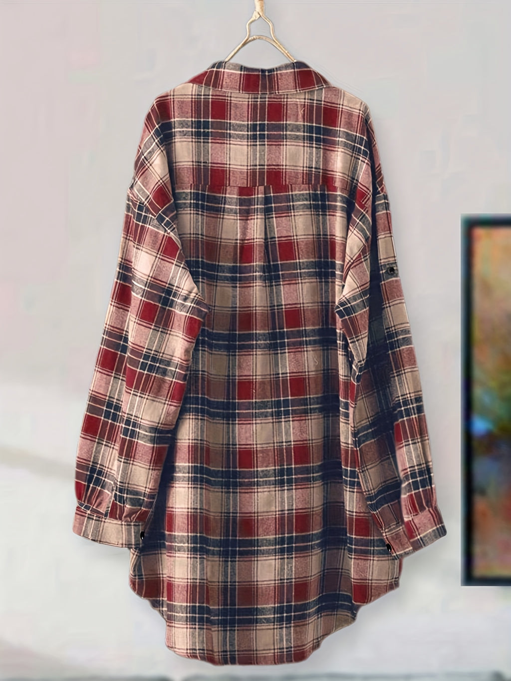 Mid-length Loose-fit Casual Plaid Shirt - Mixed colors