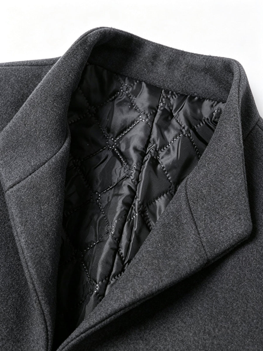Autumn Winter Thick Warm Windproof Solid Color Stand Collar Coat, Classic Easy Retro Casual All-Match British Old Money Style Elegant Gentleman Jacket - Dark Gray