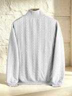 BOWZ Men's Knitted Top, Patchwork Design Stand Collar Sweatshirt with Zipper, Autumn/Winter Warm Sweater, Loose Fit, Suitable for Outdoor Vacations, Casual Sports, Random Jacquard Texture - White