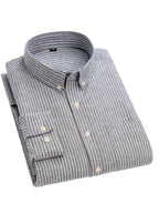 Classic Men's Striped Oxford Shirt with Chest Pocket, Button- Collar, Versatile Long-Sleeve Top for Daily Commute - Gray Stripes