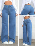 Blue Trendy Women'S Stretch Loose Jeans Wide-Leg Pants - Blue