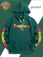 DC Superman Classic S Logo Print Hoodie American Casual Fall Winter Sweatshirt - Men'S Versatile Pullover, Cozy And Warm Fleece-Lined Top for Sports, Outdoor, Travel, Daily Wear, Commute, Home, Perfect Gift for Lovers And Friends - Unisex - Malachite Green