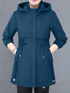 Women'S Fall Winter Fleece-Lined Thick Trench Coat, Warm Top Outerwear for Autumn Winter Season, Drawstring Waist Design, Elastic Windproof Cuffs, Easy Comfortable Lightweight Coat - Peacock Blue