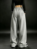 Women's High-Waisted Wide-Leg Joggers with Stretch Waist & Pockets - Solid Color Loose Pants Suitable for All-Season Wear, Straight Leg Trousers, Machine Washable for,, Everyday Casual (No Transparency) - Grey