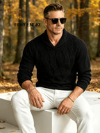 FORLENGKE Men's Business Casual Stylish Geometric Textured Knit Sweater, Soft Warm Long Sleeve Pullover for Fall Winter Office Daily Wear - Black