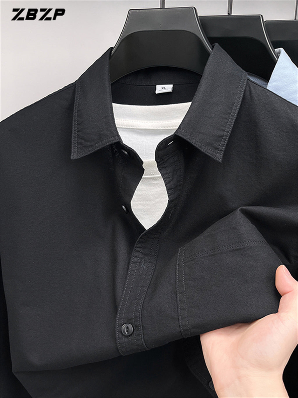 ZBZP New Spring/Autumn Men's Business Casual Long-Sleeve Shirt, Trendy and Versatile Dress Shirt YM - Black