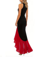 New Women's Black and Red Color-Blocked Sleeveless Spaghetti Strap Long Dress, Fashionable High-Waist Low-Cut Elegant Party Gown, Horizontal Style: WY260329023 - Mixed colors