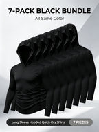 7pcs Men's Quick-Dry Hooded - Soft Breathable Lightweight Hoodie Suitable for Fishing, Outdoor Sports & Gym, - Long Sleeve Fitness Shirt with Hood, Machine Washable for Running,, and Casual Wear - Black