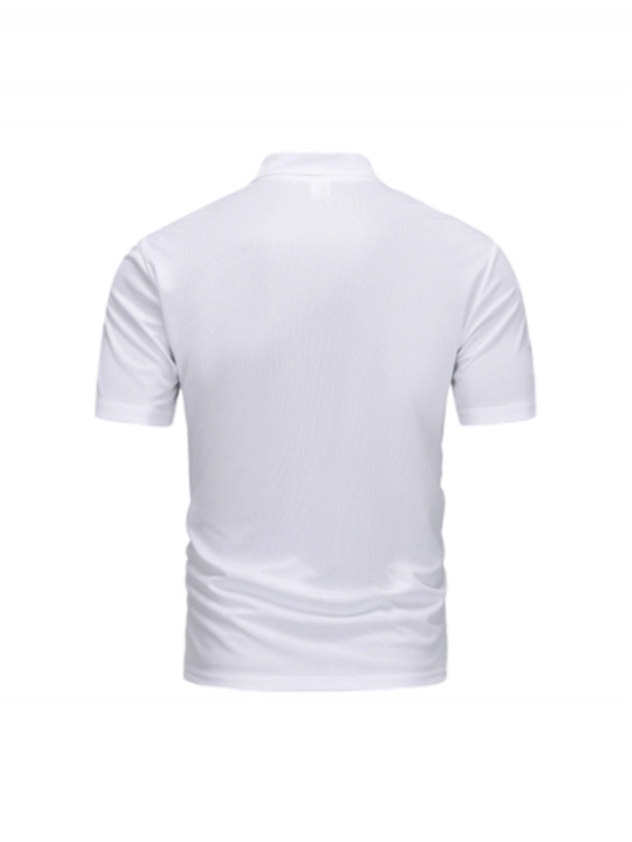 Two-pc Men's Zippered Polo Shirt, New Men's Business Travel Lapel Polo Short Sleeve, Particularly Stylish Short Sleeve Top - Light Blue+White
