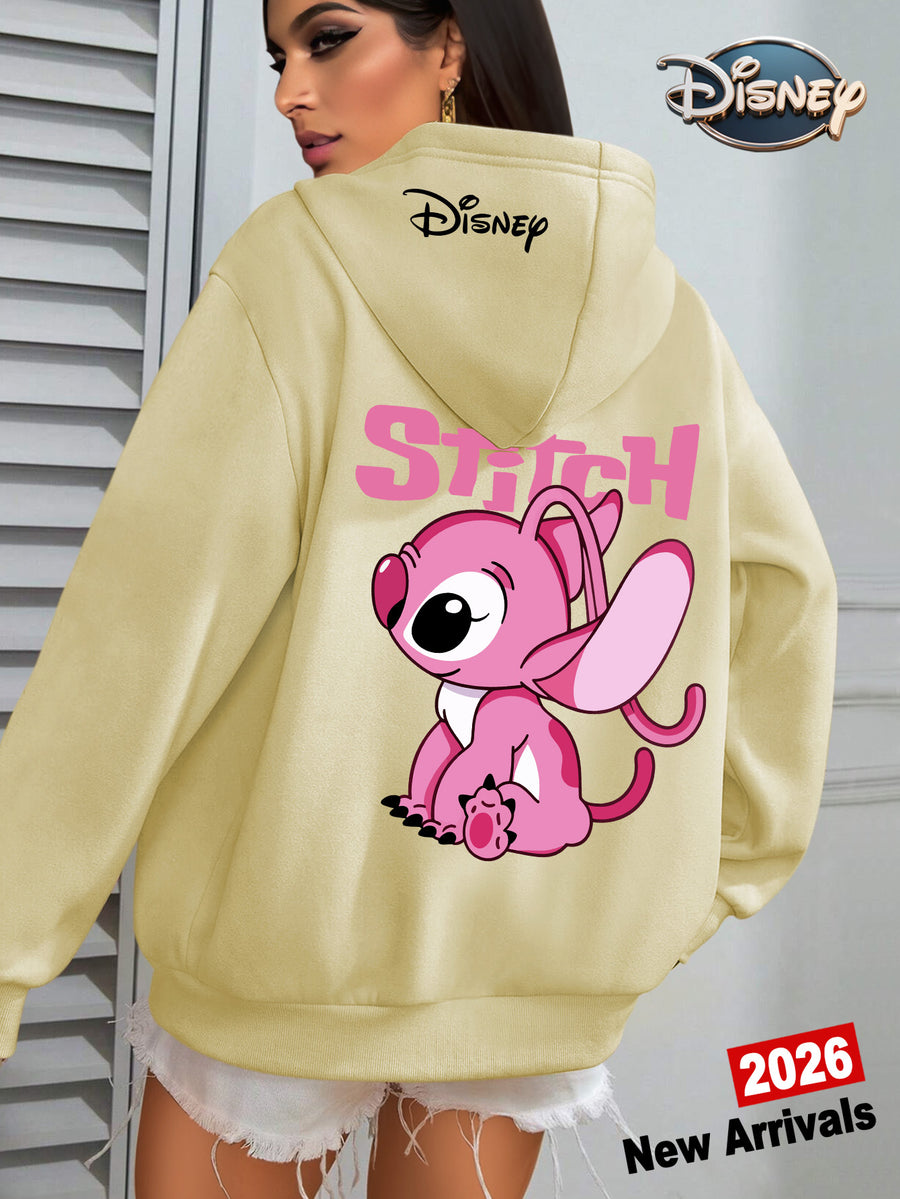 Disney Women Cute And Silly Angel Graphic Hooded Sweatshirt, Casual Fashion Jacket, Shirt Top, 2026 New Daily Versatile Autumn And Winter Women Clothing - Apricot