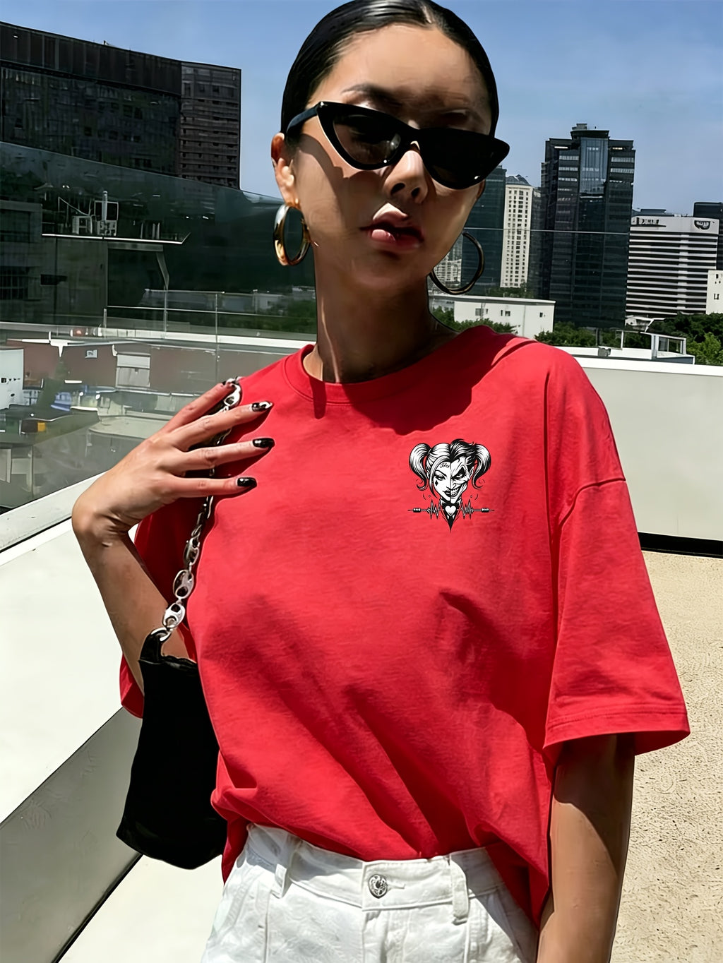 Women'S New Short-Sleeved T-Shirt, 100% T-Shirt Top, WB Brand Authorized "Joker" Joker Quinn Print Summer Breathable Top, Slim-Fit Women'S T-Shirt, Fashionable Women'S Clothing - Red