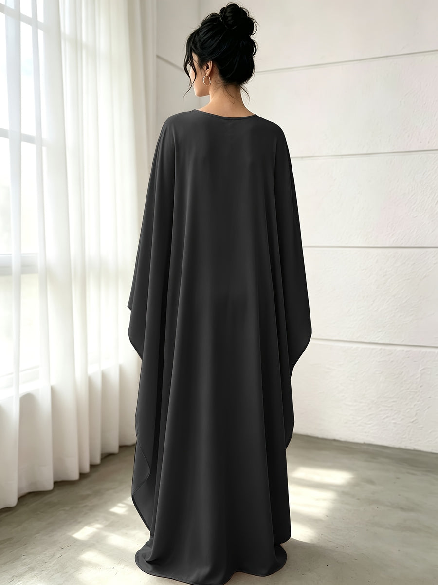 1pc Fashion Satin Color Shirt Elegant Vacation Comfortable Loose Long Sleeve Solid Color Easy Breathable Casual Women'S Abaya Dress. Abayas for Women Muslim Khimar Bayan Dresses Jibba Tunisian Women'S Jilbab Muslim Women - Black