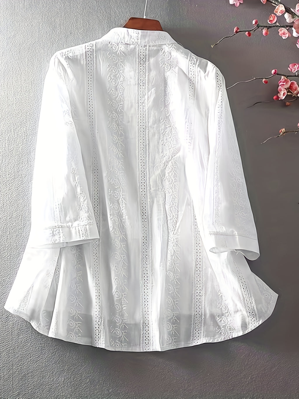 Women's Elegant Floral Blouse - Lightweight Semi-Sheer Summer Shirt with Round Neck, Short Sleeves & Machine Washable Fabric for Spring/Summer Casual & Formal Wear, Floral Print Blouse, Lightweight Top, Delicate Embroidery - White