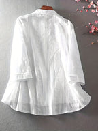 Women's Elegant Floral Blouse - Lightweight Semi-Sheer Summer Shirt with Round Neck, Short Sleeves & Machine Washable Fabric for Spring/Summer Casual & Formal Wear, Floral Print Blouse, Lightweight Top, Delicate Embroidery - White