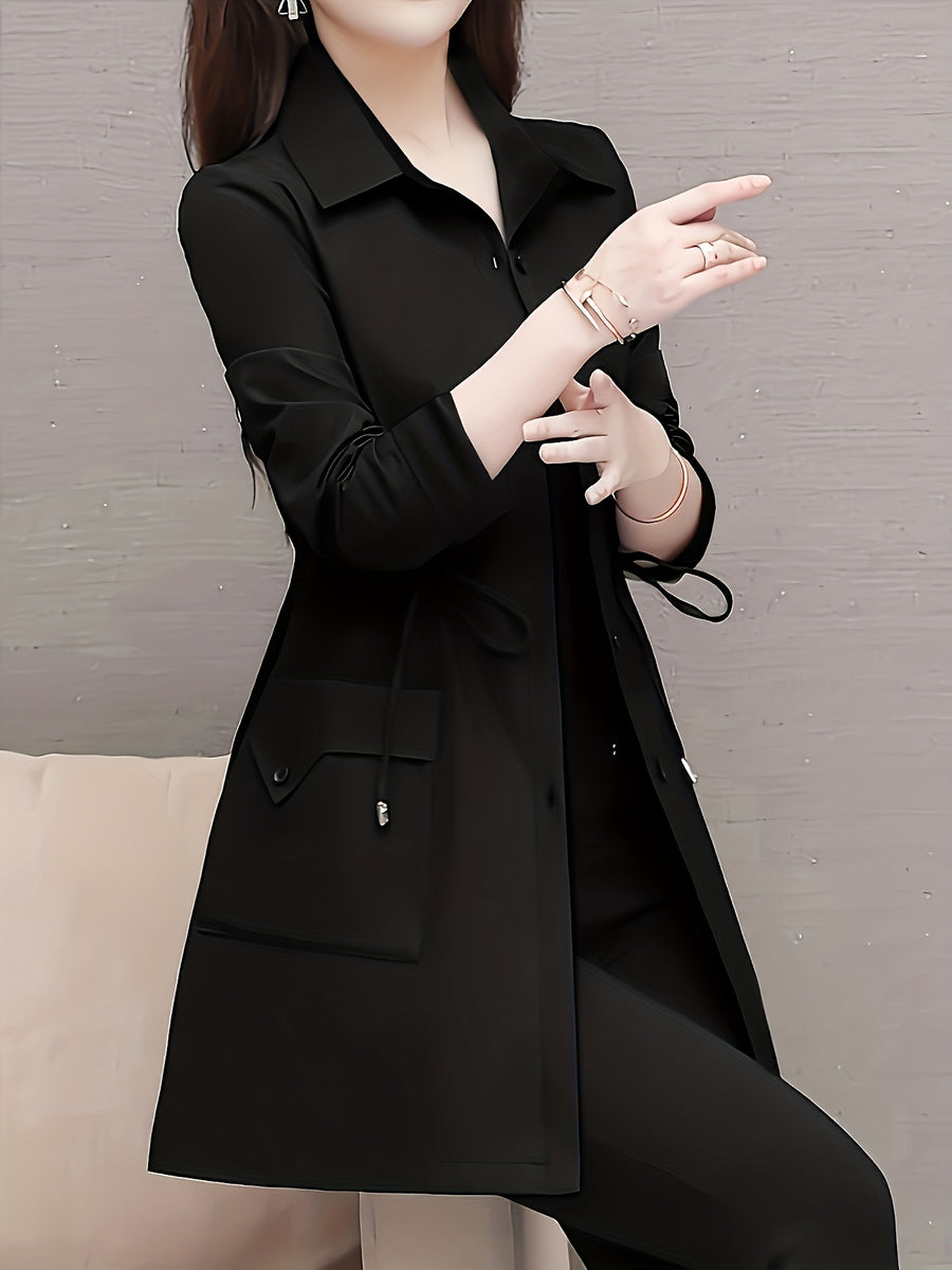 Spring And Autumn Fashion Long Slim Long-Sleeved Shirt Coat - Black