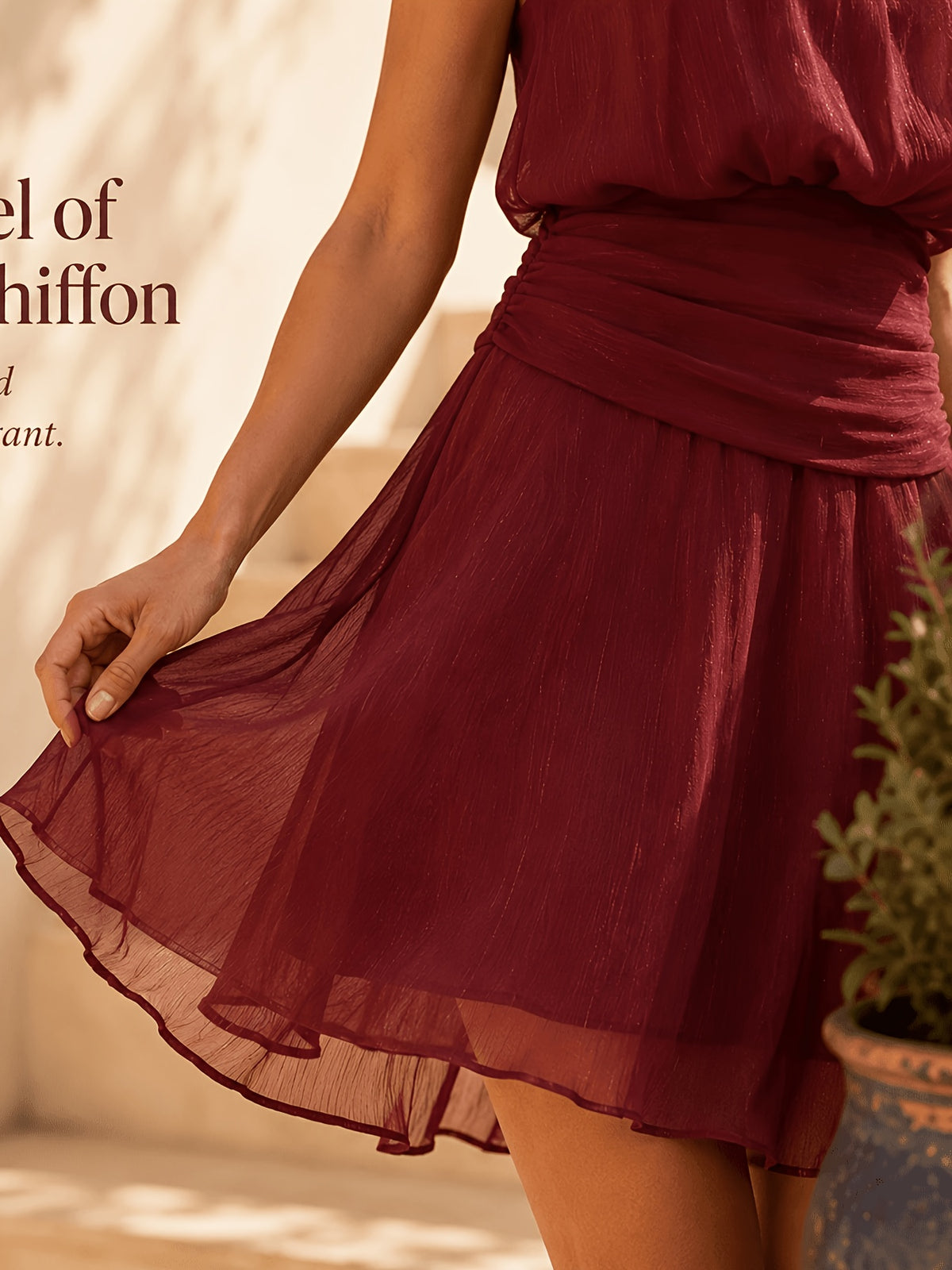 Sleeveless Halter Neck Backless Dress, Elegant Tie-Up Waist Cinching Chiffon Dress for Dates, Halter Tie-Up Backless Mini Dress, High-Waisted Slim Fit Flattering Dress with Double-Layer Ruffle Hem for Vacation and Parties - Red