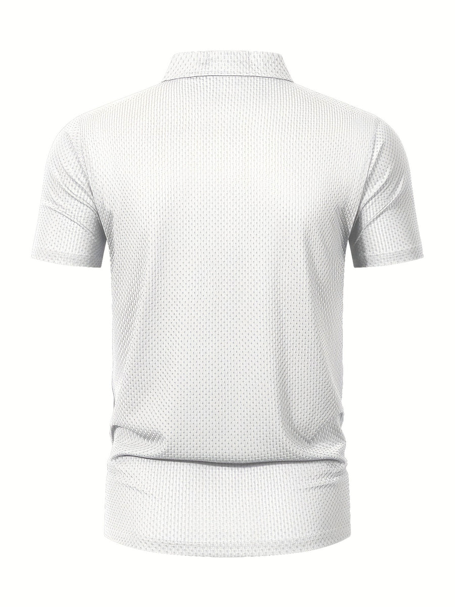 Summer Shirt, Breathable Daily Wear Quick- Fabric Business Casual Short Sleeve with Collar and Button Details, Comfortable and Breathable Micro-Texture Shirt for Casual Attire - White