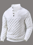 ROYALBOY Autumn New Arrival Men's Casual Fashion Solid Color Textured Ribbed Stand Collar Long Sleeve Top, Men's Henley Shirt, Suitable for Outings, Outdoor Activities, Commuting, Versatile, Trendy, and Simple Style, a Must-Have Top for Men - White