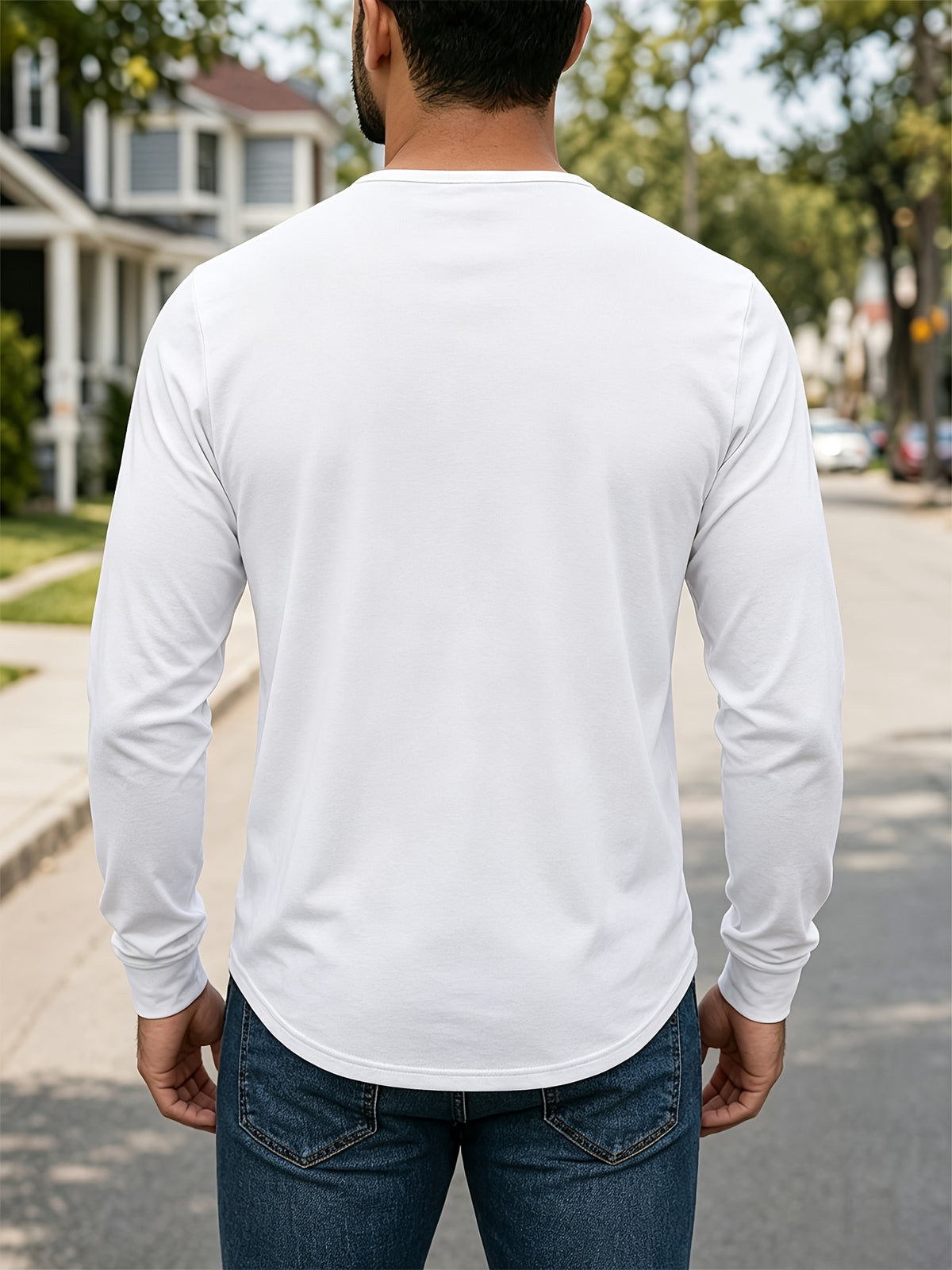4pcs Set of Men's Spring, Autumn, and Winter Henley Neck Long-Sleeve T-Shirts, Breathable Vintage Casual Solid Color Half-Open Collar Tops, Comfortable and Versatile Base T-Shirts, Suitable for Daily Commuting, Light Business, Home, Sports - White+navy blue+black+green