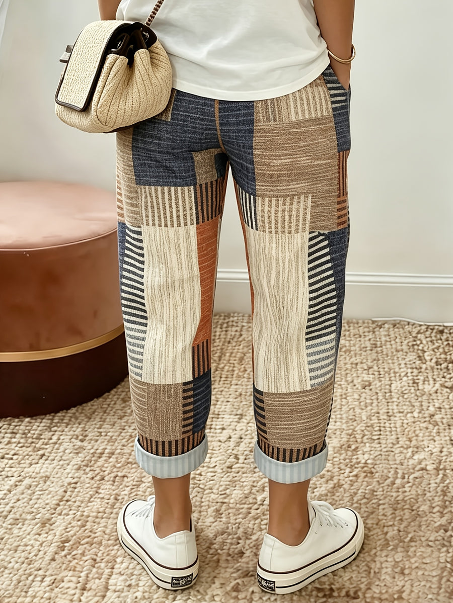 Casual Loose-Fitting Elastic Waist Summer Pants for Women with a Versatile Printed Design - Mixed colors