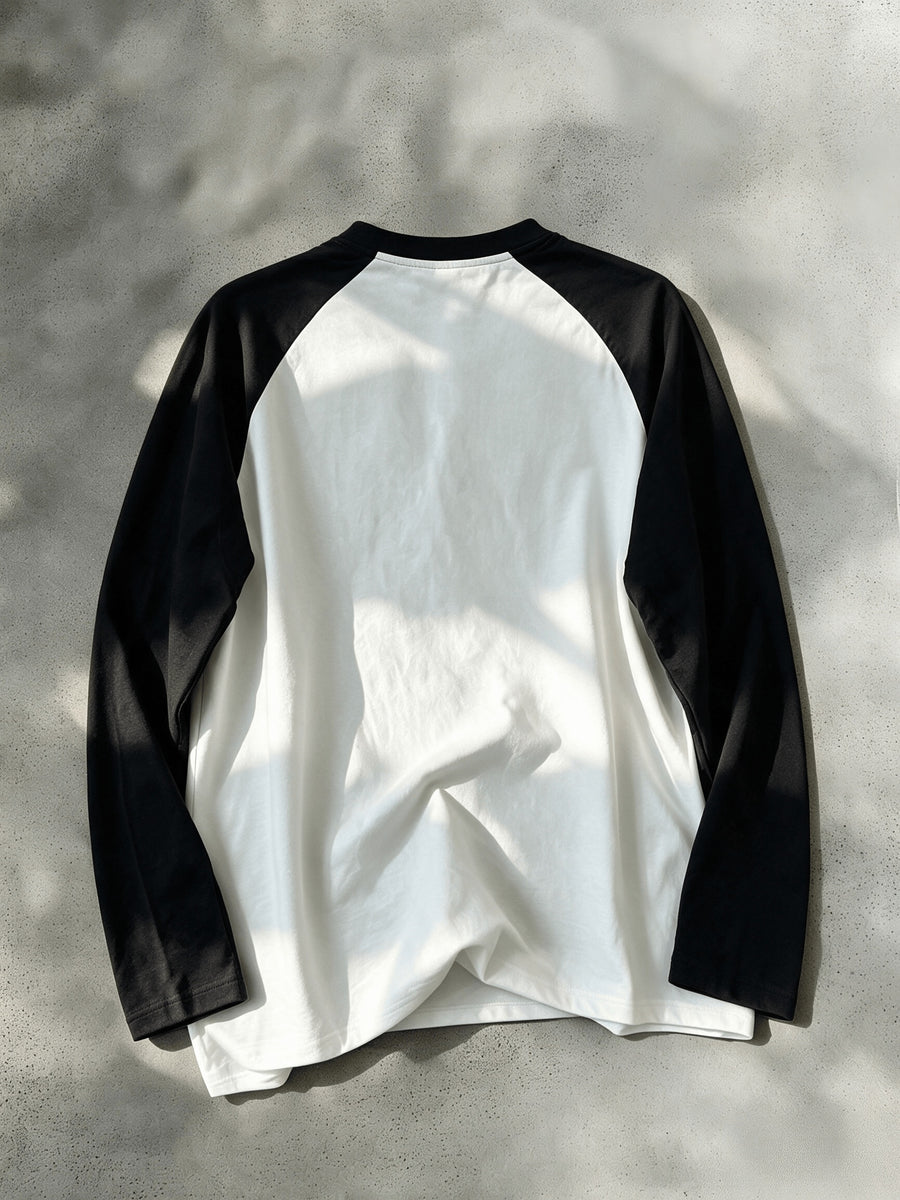1pc Men's Youth Colorblock Raglan Sleeve Long Sleeve Printed T-Shirt, Trendy Style for Spring, Autumn, Winter Daily Wear Top/Autumn Clothes/Affordable Clothing - White+black