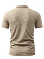 A06-1576BOSS Men's 2pcs Waffle Knit Textured Short-Sleeve Polo Shirt, Three-Dimensional Breathable Non-Deforming T-Shirt, Summer Business Casual Versatile Durable Men's Top, Multiple Colors Available - Khaki Black