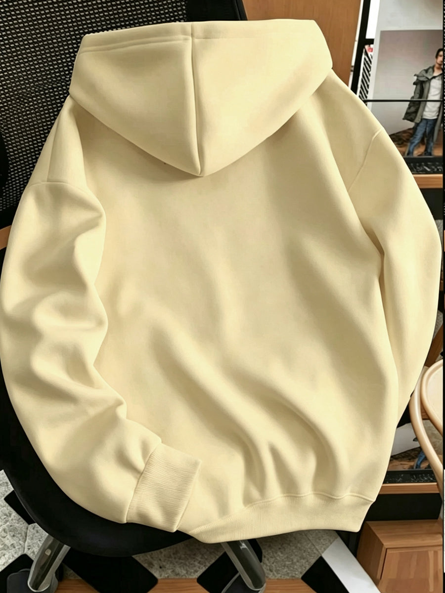 Men'S Chest Mini Small Label Print Hooded Sweatshirt Basic All-Match Men'S Black Pullover Long Sleeve Hoodie - Apricot