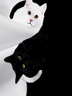 Women's Cat Lover T-Shirt with Full-Body Black & White Kitten Print - Short Sleeve Crew Neck Summer Top Suitable for Daily Wear, Outdoor, Casual for Cat-Themed Outfits - Mixed colors