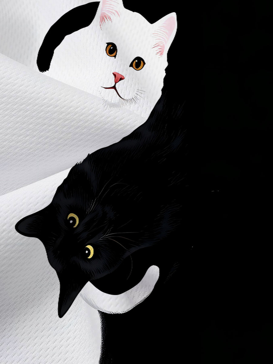 Women's Cat Lover T-Shirt with Full-Body Black & White Kitten Print - Short Sleeve Crew Neck Summer Top Suitable for Daily Wear, Outdoor, Casual for Cat-Themed Outfits - Mixed colors