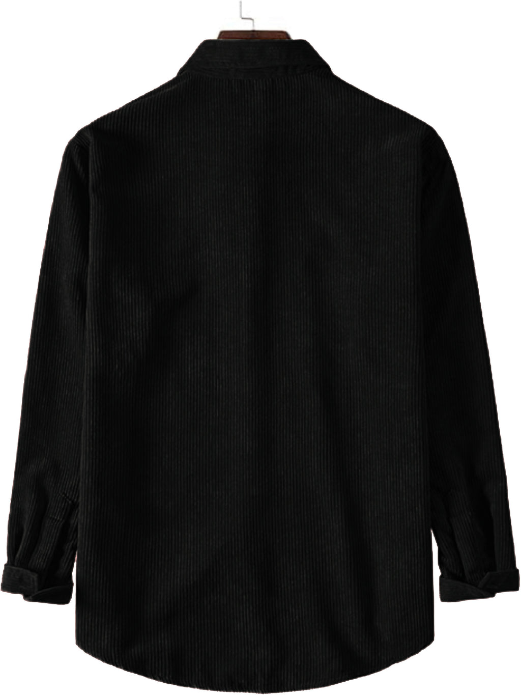 A Two-Piece Set for Men Featuring a Corduroy Button-Up Cardigan with Two Chest Pockets, a Stylish Solid Color Striped Shirt, And Men'S Apparel - Black and Dark Teal Two-piece Set