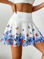 Ladies' Fashionable Elastic Skirt Pants with Butterfly Print | Casual Style, Summer Season, Suitable for, Commuting, Includes Pockets - White