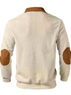 Men'S Contrast Half-Zipper Polo, with Brown Patchwork, Bi-Color Design Men'S Long Sleeve - Apricot