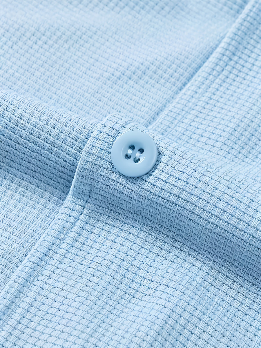 Men'S Spring Autumn New Waffle Check Blazer Collar Cardigan Single Button Double Pocket Business Casual All-Match Long Sleeve Jacket, Knit Soft Comfortable Fashion Solid Color Outerwear Suitable for Daily Outings, Dates, Holidays, And Travel - Blue (upgrade)