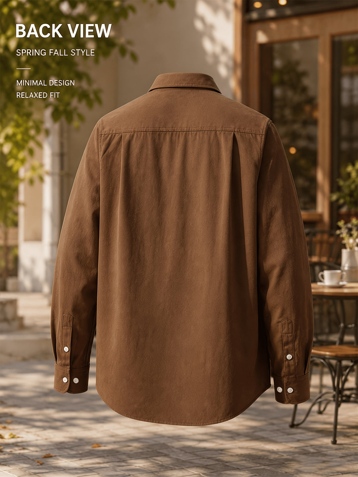 Men'S Spring Autumn Casual Long Sleeve Shirt Jacket, Classic Lapel Neat And Stylish, Triangle Pocket Chest Bag for Storage And Texture Detail, Loose Fit Comfortable Unrestricted, Skin-Friendly Stiff Fabric Supports Layering Inside And Out - Coffee Color