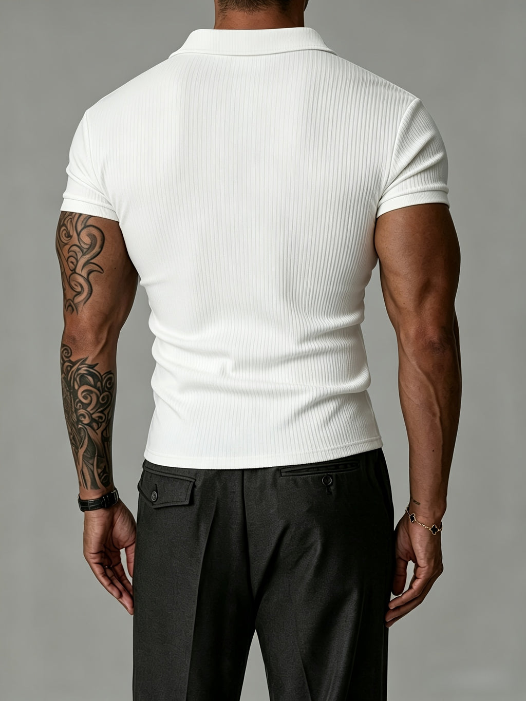 Pearson OBM Men's Summer Lightweight Black Knit Polo Shirt, Regular Fit Short Sleeve Top, European and American Streetwear Brand Slim Fit Base Layer - White