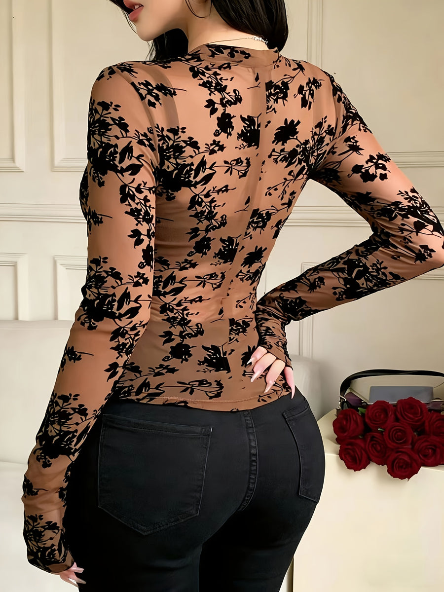 Spicy Leopard Print Mesh Long Sleeve T-Shirt for Women, 2026 New Slim Fit Flattering Sexy Zipper Cardigan Top, Flocked Leopard Print Semi-Sheer Outerwear, Spicy Leopard Print Mesh Zipper Cardigan for Women, 2026 New Slim Fit Flattering (Does Not - Khaki