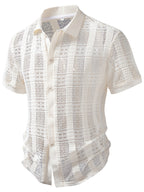 [Zhiyu'S Obm]European And American Men'S Middle Eastern Hollow Textured Jacquard Drop Shoulder Short Sleeve Shirt - White