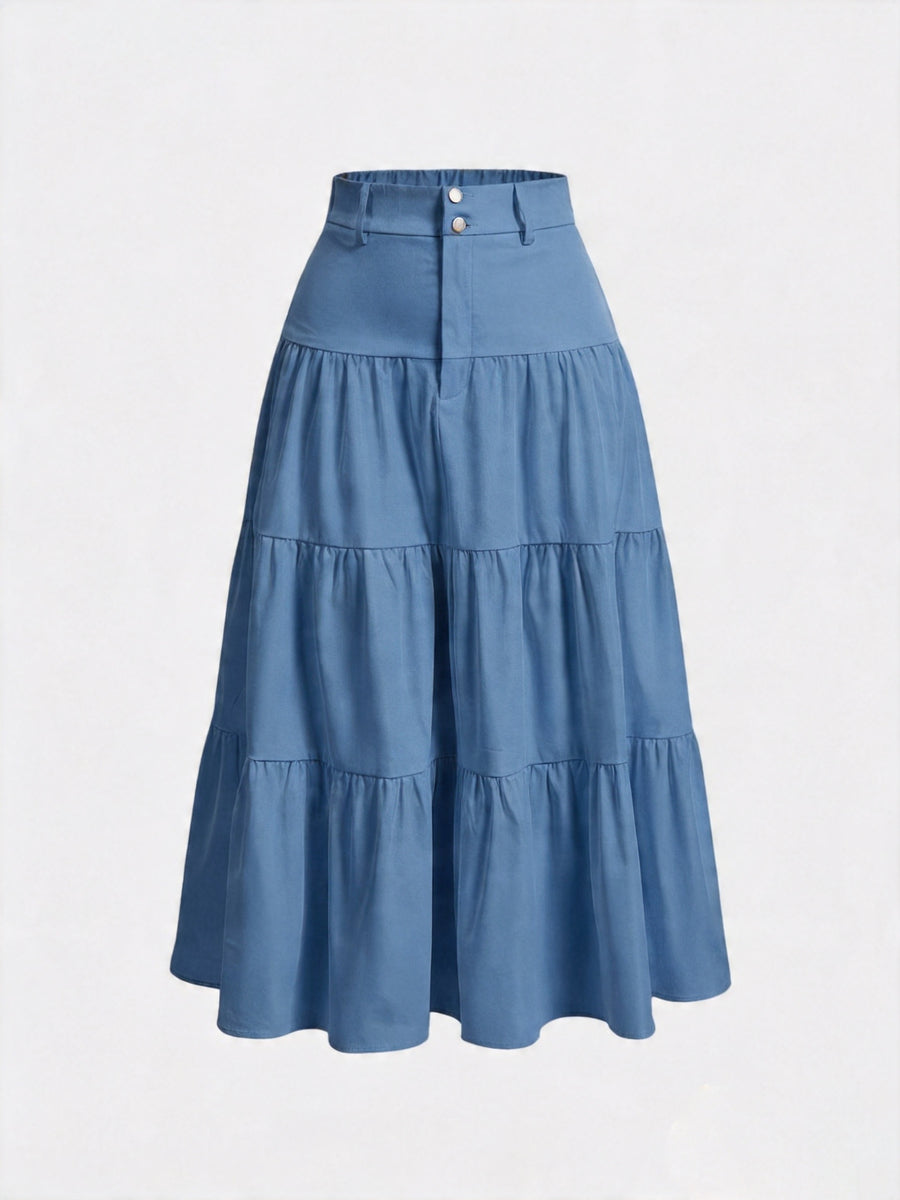 Women'S Solid High-Waist Half Skirt - Blue