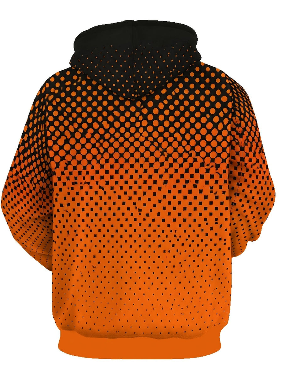 Men's Long Sleeve Pullover Hoodie, Black Orange Gradient Geometric Dot Square Print, Digital Print, Drawstring Hood, Ribbed Cuff Hem, Polyester, Casual, Daily Wear Weekend Leisure, Spring Autumn - Mixed colors