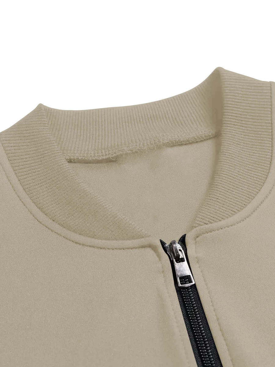 Men'S Trendy Autumn Winter Jacket, Western Print Style, Casual Business Youth Bomber, Stand-Up Collar Top Coat - Apricot