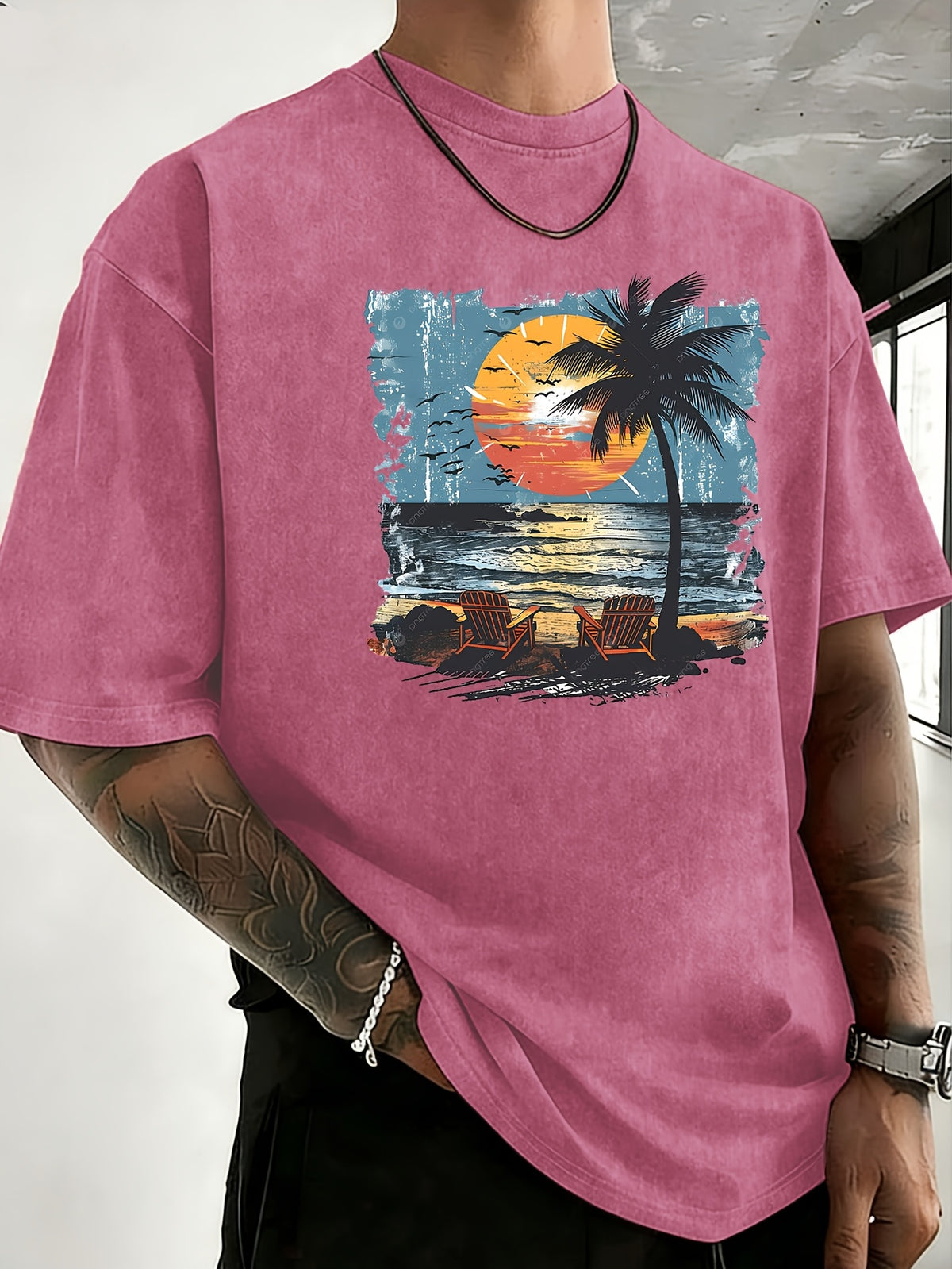 Summer New Unisex Pure T-Shirt, Skin-Friendly Comfortable Breathable Non-Sweaty, Creative Double-Sided Placement Print, Outdoor Travel Fitness Sports Versatile Short Sleeve Top - Rose Red