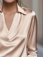 Women'S Elegant Shimmering V-Neck Long Sleeve Shirt - Champagne