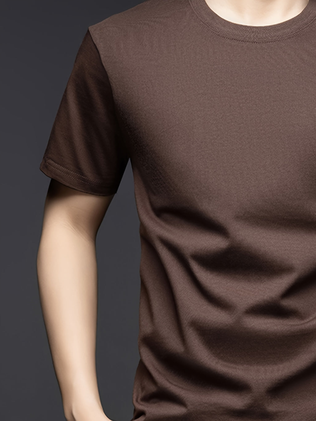 Summer Men'S Short Sleeve T-Shirt, Minimalist Style, Soft And Skin-Friendly Feel, Good Drape And Non-Sheer, Comfortable And Textured, Suitable for Daily Casual/Commuting And Travel - Coffee Brown